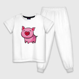 Детская пижама хлопок с принтом ПОРОСЁНОК в Курске, 100% хлопок |  брюки и футболка прямого кроя, без карманов, на брюках мягкая резинка на поясе и по низу штанин
 | Тематика изображения на принте: boar | cute | pig | piglet | pink | smile | кабан | милый | поросенок | пятачок | розовый | свинья | улыбка