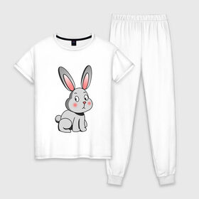Женская пижама хлопок с принтом КРОЛИК в Курске, 100% хлопок | брюки и футболка прямого кроя, без карманов, на брюках мягкая резинка на поясе и по низу штанин | bunny | cartoon | cute | hare | rabbit | зайка | заяц | кролик | милый | мультик