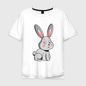 Мужская футболка хлопок Oversize с принтом КРОЛИК в Курске, 100% хлопок | свободный крой, круглый ворот, “спинка” длиннее передней части | bunny | cartoon | cute | hare | rabbit | зайка | заяц | кролик | милый | мультик