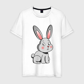 Мужская футболка хлопок с принтом КРОЛИК в Курске, 100% хлопок | прямой крой, круглый вырез горловины, длина до линии бедер, слегка спущенное плечо. | bunny | cartoon | cute | hare | rabbit | зайка | заяц | кролик | милый | мультик