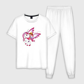Мужская пижама хлопок с принтом ЕДИНОРОГ в Курске, 100% хлопок | брюки и футболка прямого кроя, без карманов, на брюках мягкая резинка на поясе и по низу штанин
 | cute | fairy | miracle | pink | pony | princess | unicorn | wings | единорог | крылья | милый | пони | розовый | фея | чудо