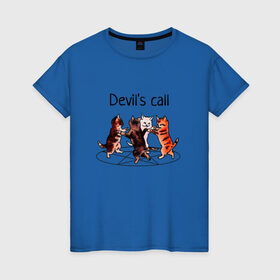 Женская футболка хлопок с принтом Calling the Devil в Курске, 100% хлопок | прямой крой, круглый вырез горловины, длина до линии бедер, слегка спущенное плечо | devil | love | pentagram | дьявол | котята | люцифер | пентаграмма | призыв