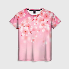Женская футболка 3D с принтом САКУРА в Курске, 100% полиэфир ( синтетическое хлопкоподобное полотно) | прямой крой, круглый вырез горловины, длина до линии бедер | flowers | весна | лепестки | лето | растения | розовый | сакура | цвет. | цветы | япония