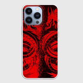 Чехол для iPhone 13 Pro с принтом BLACK RED DRAGONS TATOO в Курске,  |  | Тематика изображения на принте: anime | china | dragon | japan | katana | samurai | smoke | snake | sword | tattoo | аниме | дракон | дым | змей | катана | китай | меч | самурай | тату | татуировка | япония