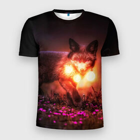 Мужская футболка 3D спортивная с принтом Лисица с фонариками в Курске, 100% полиэстер с улучшенными характеристиками | приталенный силуэт, круглая горловина, широкие плечи, сужается к линии бедра | fox | foxy | животное | звери | лиса | лисенок | лисичка | милая | рыжая | фокс