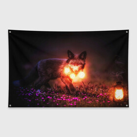 Флаг-баннер с принтом Лисица с фонариками в Курске, 100% полиэстер | размер 67 х 109 см, плотность ткани — 95 г/м2; по краям флага есть четыре люверса для крепления | fox | foxy | животное | звери | лиса | лисенок | лисичка | милая | рыжая | фокс
