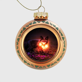 Стеклянный ёлочный шар с принтом Лисица с фонариками в Курске, Стекло | Диаметр: 80 мм | fox | foxy | животное | звери | лиса | лисенок | лисичка | милая | рыжая | фокс