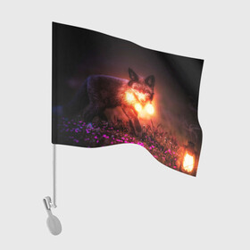 Флаг для автомобиля с принтом Лисица с фонариками в Курске, 100% полиэстер | Размер: 30*21 см | fox | foxy | животное | звери | лиса | лисенок | лисичка | милая | рыжая | фокс