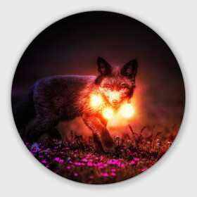 Коврик для мышки круглый с принтом Лисица с фонариками в Курске, резина и полиэстер | круглая форма, изображение наносится на всю лицевую часть | fox | foxy | животное | звери | лиса | лисенок | лисичка | милая | рыжая | фокс