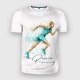 Мужская футболка 3D спортивная с принтом Russia Running в Курске, 100% полиэстер с улучшенными характеристиками | приталенный силуэт, круглая горловина, широкие плечи, сужается к линии бедра | running | russia | russia running | бег | россия