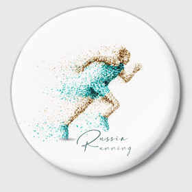 Значок с принтом Russia Running в Курске,  металл | круглая форма, металлическая застежка в виде булавки | running | russia | russia running | бег | россия