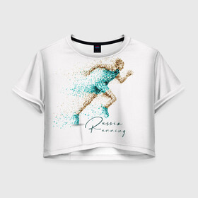 Женская футболка Crop-top 3D с принтом Russia Running в Курске, 100% полиэстер | круглая горловина, длина футболки до линии талии, рукава с отворотами | Тематика изображения на принте: running | russia | russia running | бег | россия