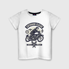 Детская футболка хлопок с принтом кафе гонщик классический в Курске, 100% хлопок | круглый вырез горловины, полуприлегающий силуэт, длина до линии бедер | motorcycle | racer | гонщик | мотоцикл