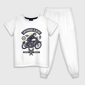 Детская пижама хлопок с принтом кафе гонщик классический в Курске, 100% хлопок |  брюки и футболка прямого кроя, без карманов, на брюках мягкая резинка на поясе и по низу штанин
 | Тематика изображения на принте: motorcycle | racer | гонщик | мотоцикл