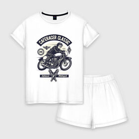 Женская пижама с шортиками хлопок с принтом кафе гонщик классический в Курске, 100% хлопок | футболка прямого кроя, шорты свободные с широкой мягкой резинкой | motorcycle | racer | гонщик | мотоцикл