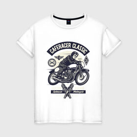 Женская футболка хлопок с принтом кафе гонщик классический в Курске, 100% хлопок | прямой крой, круглый вырез горловины, длина до линии бедер, слегка спущенное плечо | motorcycle | racer | гонщик | мотоцикл