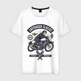 Мужская футболка хлопок с принтом кафе гонщик классический в Курске, 100% хлопок | прямой крой, круглый вырез горловины, длина до линии бедер, слегка спущенное плечо. | motorcycle | racer | гонщик | мотоцикл