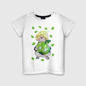 Детская футболка хлопок с принтом Суйка в Курске, 100% хлопок | круглый вырез горловины, полуприлегающий силуэт, длина до линии бедер | dr. stone | аниме девочка | доктор стоун | кавай | листья | суйка