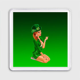 Магнит 55*55 с принтом девушка лепрекон в зеленом в Курске, Пластик | Размер: 65*65 мм; Размер печати: 55*55 мм | 17 марта | девушка | день святого патрика | зеленый | зеленый костюм | ирландия | клевер | кружка | лепрекон | модель | монеты | рисунок | традиции | эль