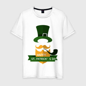 Мужская футболка хлопок с принтом настоящий ирландец в Курске, 100% хлопок | прямой крой, круглый вырез горловины, длина до линии бедер, слегка спущенное плечо. | Тематика изображения на принте: 17 марта | день святого патрика | зеленый | ирландия | клевер | надпись | пожелние | традиции | трубка | цилиндр | шляпа