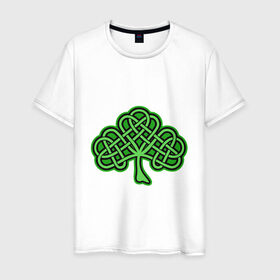 Мужская футболка хлопок с принтом кельтский клевер в Курске, 100% хлопок | прямой крой, круглый вырез горловины, длина до линии бедер, слегка спущенное плечо. | 17 марта | день святого патрика | дерево | зеленый | ирландия | кельтский узор | клевер | рисунок | традиции | трехлистник