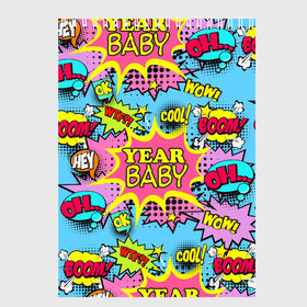 Скетчбук с принтом Year baby Pop art print в Курске, 100% бумага
 | 48 листов, плотность листов — 100 г/м2, плотность картонной обложки — 250 г/м2. Листы скреплены сверху удобной пружинной спиралью | Тематика изображения на принте: baby | boom | cool | pop art print | wow | wtf | year