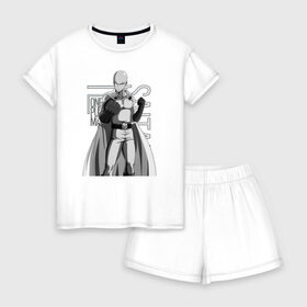 Женская пижама с шортиками хлопок с принтом Сайтама в Курске, 100% хлопок | футболка прямого кроя, шорты свободные с широкой мягкой резинкой | hero | one punch man | saitama | ванпанчмен | герой | сайтама