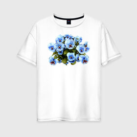 Женская футболка хлопок Oversize с принтом Цветочки в Курске, 100% хлопок | свободный крой, круглый ворот, спущенный рукав, длина до линии бедер
 | анютины глазки | девушкам | женщинам | красота | цветочки | цветы