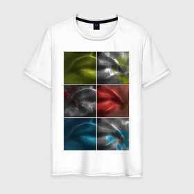 Мужская футболка хлопок с принтом Губы в Курске, 100% хлопок | прямой крой, круглый вырез горловины, длина до линии бедер, слегка спущенное плечо. | губы | зеленый | квадраты | красный | поп арт | синий