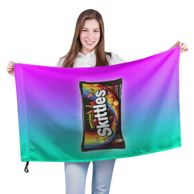 Флаг 3D с принтом Skittles | Черный в Курске, 100% полиэстер | плотность ткани — 95 г/м2, размер — 67 х 109 см. Принт наносится с одной стороны | black | skittles | sweet heat | градиент | зеленый | радуга | розовый | синий | скитлс | черный
