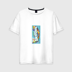 Женская футболка хлопок Oversize с принтом Skittles | Голубой в Курске, 100% хлопок | свободный крой, круглый ворот, спущенный рукав, длина до линии бедер
 | blue | freeze pop | limited edition | skittles | скитлс