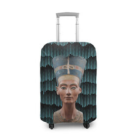 Чехол для чемодана 3D с принтом Нефертити в Курске, 86% полиэфир, 14% спандекс | двустороннее нанесение принта, прорези для ручек и колес | африка | божества | волны | геометрия | египет | маска | нефертити | фараон | царица