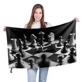 Флаг 3D с принтом Шахматы в Курске, 100% полиэстер | плотность ткани — 95 г/м2, размер — 67 х 109 см. Принт наносится с одной стороны | Тематика изображения на принте: доска | игра | игровая | игры | конь | короли | король | ладья | логика | настольная | настольные | пешка | пешки | спорт | туча | ферзь | шахматный | шахматы