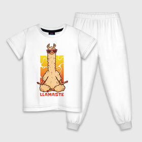 Детская пижама хлопок с принтом Llamaste в Курске, 100% хлопок |  брюки и футболка прямого кроя, без карманов, на брюках мягкая резинка на поясе и по низу штанин
 | Тематика изображения на принте: art | lama | meditation | namaste | yoga | арт | йога | лама | медитация | намасте