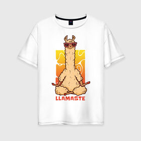 Женская футболка хлопок Oversize с принтом Llamaste в Курске, 100% хлопок | свободный крой, круглый ворот, спущенный рукав, длина до линии бедер
 | art | lama | meditation | namaste | yoga | арт | йога | лама | медитация | намасте