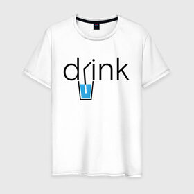 Мужская футболка хлопок с принтом DRINK | ПИТЬ в Курске, 100% хлопок | прямой крой, круглый вырез горловины, длина до линии бедер, слегка спущенное плечо. | creative | drink | minimalism | water | вода | креатив | креативная | минимализм | надпись | пить | текст