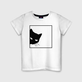 Детская футболка хлопок с принтом BLACK CAT | ЧЕРНАЯ КОШКА в Курске, 100% хлопок | круглый вырез горловины, полуприлегающий силуэт, длина до линии бедер | Тематика изображения на принте: black | cat | cats | creative | hunter | minimalism | night | кот | коте | котенок | котэ | кошка | креатив | креативная | минимализм | надпись | ночь | охотник | текст | черная | черный