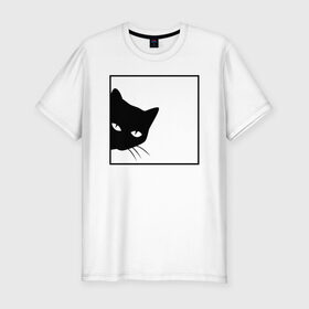 Мужская футболка хлопок Slim с принтом BLACK CAT | ЧЕРНАЯ КОШКА в Курске, 92% хлопок, 8% лайкра | приталенный силуэт, круглый вырез ворота, длина до линии бедра, короткий рукав | black | cat | cats | creative | hunter | minimalism | night | кот | коте | котенок | котэ | кошка | креатив | креативная | минимализм | надпись | ночь | охотник | текст | черная | черный