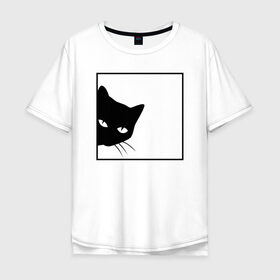 Мужская футболка хлопок Oversize с принтом BLACK CAT | ЧЕРНАЯ КОШКА в Курске, 100% хлопок | свободный крой, круглый ворот, “спинка” длиннее передней части | black | cat | cats | creative | hunter | minimalism | night | кот | коте | котенок | котэ | кошка | креатив | креативная | минимализм | надпись | ночь | охотник | текст | черная | черный