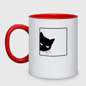 Кружка двухцветная с принтом BLACK CAT | ЧЕРНАЯ КОШКА в Курске, керамика | объем — 330 мл, диаметр — 80 мм. Цветная ручка и кайма сверху, в некоторых цветах — вся внутренняя часть | Тематика изображения на принте: black | cat | cats | creative | hunter | minimalism | night | кот | коте | котенок | котэ | кошка | креатив | креативная | минимализм | надпись | ночь | охотник | текст | черная | черный