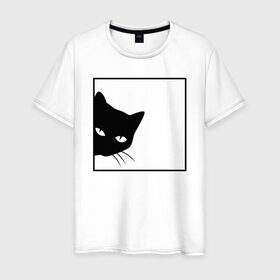 Мужская футболка хлопок с принтом BLACK CAT | ЧЕРНАЯ КОШКА в Курске, 100% хлопок | прямой крой, круглый вырез горловины, длина до линии бедер, слегка спущенное плечо. | black | cat | cats | creative | hunter | minimalism | night | кот | коте | котенок | котэ | кошка | креатив | креативная | минимализм | надпись | ночь | охотник | текст | черная | черный