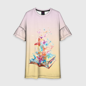 Детское платье 3D с принтом бабочки из книги в Курске, 100% полиэстер | прямой силуэт, чуть расширенный к низу. Круглая горловина, на рукавах — воланы | бабочки | волшебство | воображение | градиент | книга | рисунок | учение | фантастика | фэнтези
