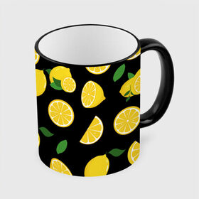 Кружка с принтом Лимоны на чёрном в Курске, керамика | ёмкость 330 мл | citrus natural fruit | fresh | illustration | organic | pattern | texture | лето | лимон | свежесть | тропики | узор | фон | фрукты | цитрус | экзотика