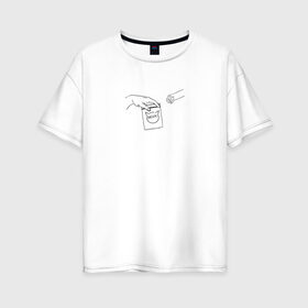 Женская футболка хлопок Oversize с принтом Вискас в Курске, 100% хлопок | свободный крой, круглый ворот, спущенный рукав, длина до линии бедер
 | вискас | животные | искусство | кот | котик | прикол | сотворение адама | юмор