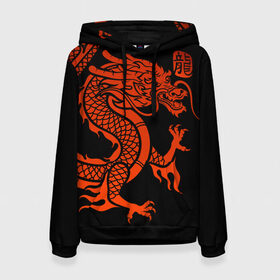 Женская толстовка 3D с принтом RED CHINA DRAGON в Курске, 100% полиэстер  | двухслойный капюшон со шнурком для регулировки, мягкие манжеты на рукавах и по низу толстовки, спереди карман-кенгуру с мягким внутренним слоем. | china | china dragon | red dragon | без крыльев | дракон змея | китай | китайские символы | китайский дракон | красный дракон | символ