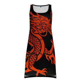 Платье-майка 3D с принтом RED CHINA DRAGON в Курске, 100% полиэстер | полуприлегающий силуэт, широкие бретели, круглый вырез горловины, удлиненный подол сзади. | china | china dragon | red dragon | без крыльев | дракон змея | китай | китайские символы | китайский дракон | красный дракон | символ