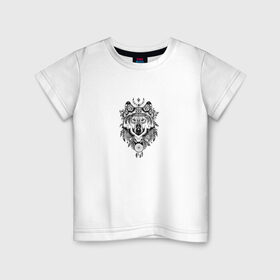 Детская футболка хлопок с принтом Волк в Курске, 100% хлопок | круглый вырез горловины, полуприлегающий силуэт, длина до линии бедер | волк | волк индеец | инди | ловец снов