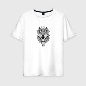Женская футболка хлопок Oversize с принтом Волк в Курске, 100% хлопок | свободный крой, круглый ворот, спущенный рукав, длина до линии бедер
 | волк | волк индеец | инди | ловец снов