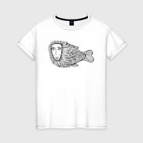 Женская футболка хлопок с принтом Пернатая рыба в Курске, 100% хлопок | прямой крой, круглый вырез горловины, длина до линии бедер, слегка спущенное плечо | графика | девушка | пернатая рыба | рыба | черно белая