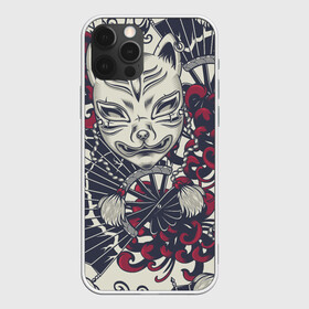 Чехол для iPhone 12 Pro Max с принтом Маска Кицунэ | Маска лисы в Курске, Силикон |  | кицуне | маска кицунэ | маска лисицы | маска лисы | японская маска | японские цветы | японский веер